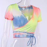 Tie-Dyed Rainbow Color Short Sleeve Top ! Sexy Crop Top Cyber Fashion 2201