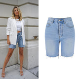 Cropped straige leg Blue Jeans Denim Shorts Pants, Bottoms, Women Jeans Shorts - KellyModa Store