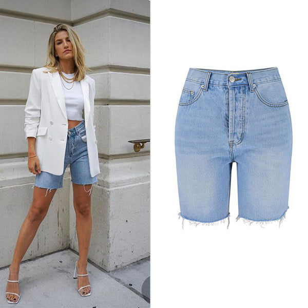 Cropped straige leg Blue Jeans Denim Shorts Pants, Bottoms, Women Jeans Shorts - KellyModa Store