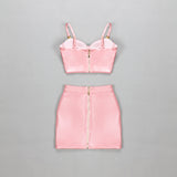 Pink Sexy Patent Vegan PU Leather Crop Slip Top and Mini Skirt 2-piece set 2205