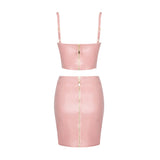 Pink Sexy Patent Vegan PU Leather Crop Slip Top and Mini Skirt 2-piece set 2205