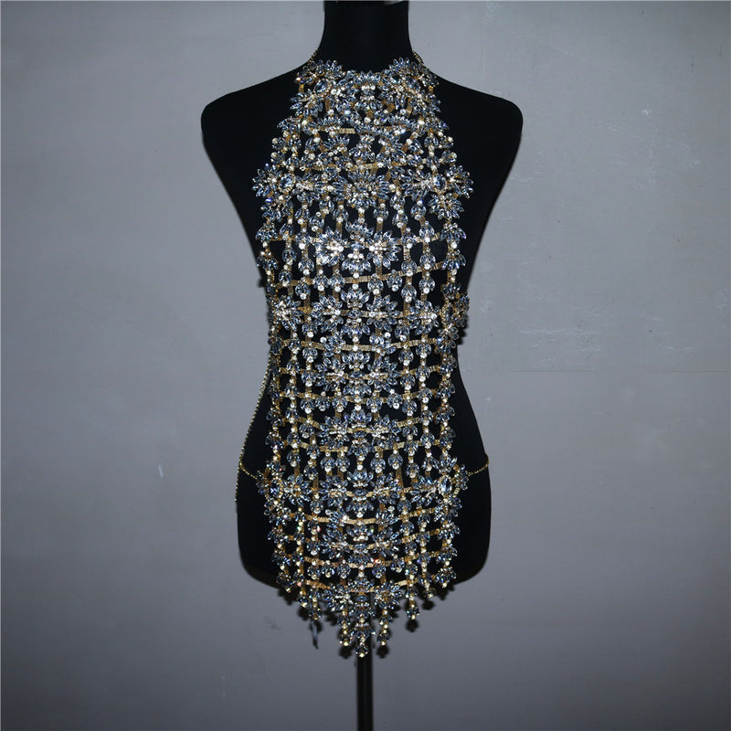 Top Luxury Shine Zirons Gems Rhinestones Floral body Chain , Sexy Body Jewelry Dress, Hot ClubWear