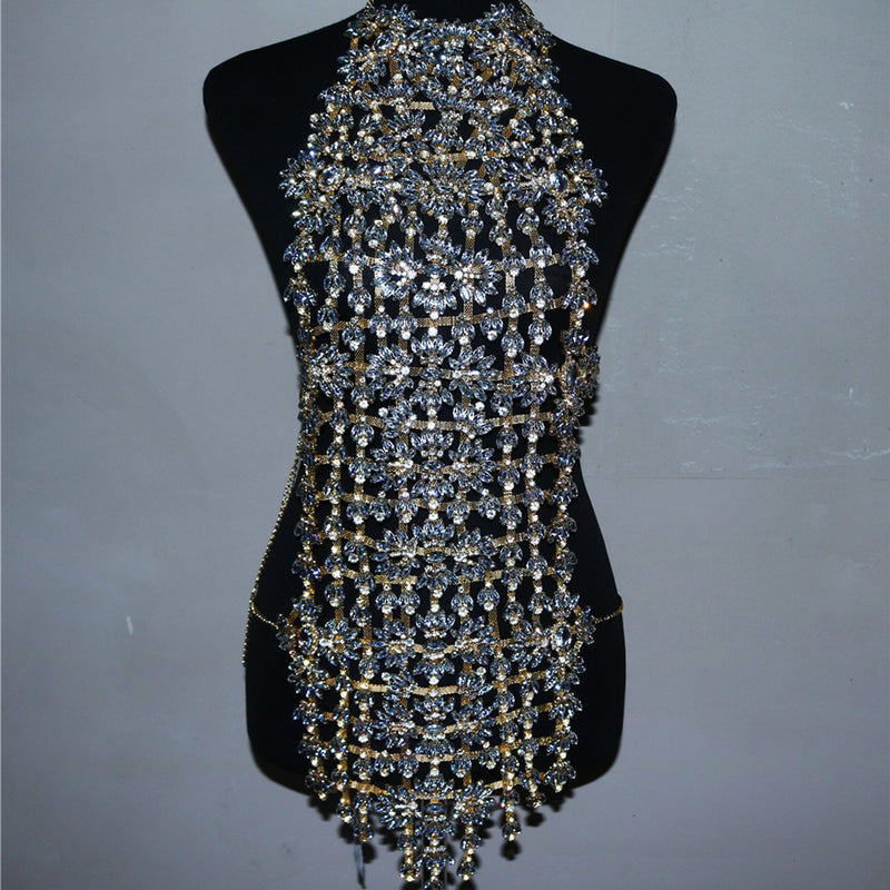 Top Luxury Shine Zirons Gems Rhinestones Floral body Chain , Sexy Body Jewelry Dress, Hot ClubWear