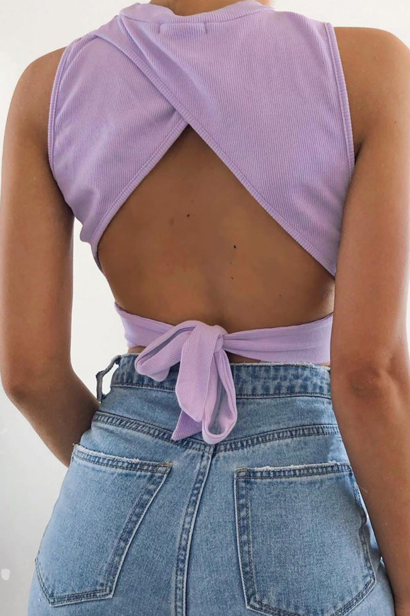 Sexy Ribbed Backless Crop Tank Top ! Basic Sleeveless Crop Top Cyber Fashion 2201