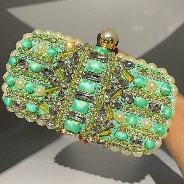 Green Gems! Luxury Mini Size Phone Bag with Jewelry, Club Clutch Bag, Night Dinner Event handbag - KellyModa Store