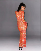 Blingbling See-through Mesh Cover Long Dress with Rhinestones , Shining Clubwear 2205