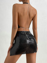 Blingbling Metallic Halter Crop Top and skirt! Vest Top and Skirt 2-piece Set, Sexy Hot ClubWear 2210