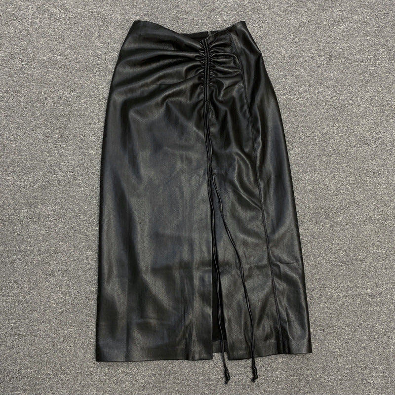 Laced-up Faux Leather Long Skirt! PU leather  Hip-Hugger, Women Skirt Fashion 2202