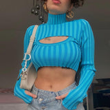 Sexy Turtle Neck Crop Top Knitwear 4 Colors! See through Sexy Knitted Top Celebrity Fashion 2111 - KellyModa Store