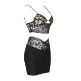 Black Lace! See-through Crop Top and Skirt 2 Piece set! Slim Fitting Celebrity Fashion 2204