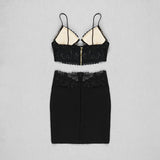 Black Lace! See-through Crop Top and Skirt 2 Piece set! Slim Fitting Celebrity Fashion 2204