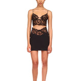 Black Lace! See-through Crop Top and Skirt 2 Piece set! Slim Fitting Celebrity Fashion 2204