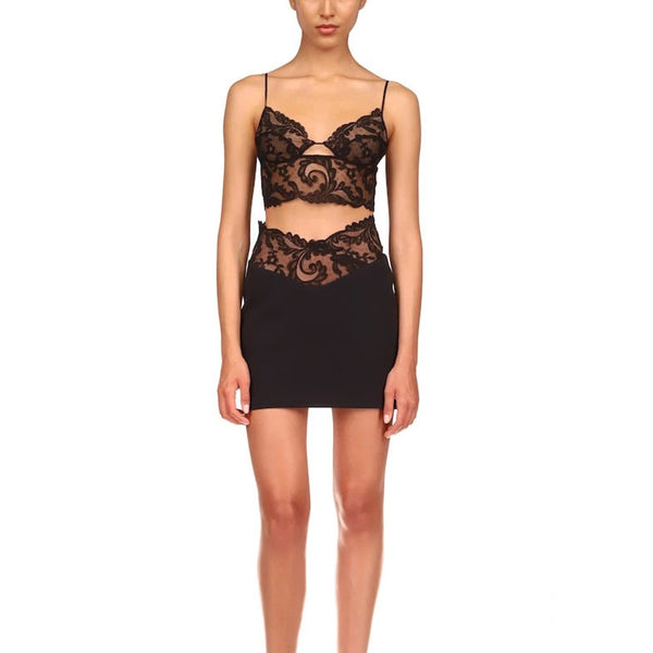 Black Lace! See-through Crop Top and Skirt 2 Piece set! Slim Fitting Celebrity Fashion 2204