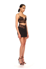 Black Lace! See-through Crop Top and Skirt 2 Piece set! Slim Fitting Celebrity Fashion 2204