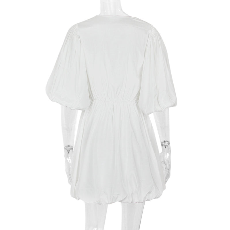 Sweet Chic White Adorable Fluffy Sleeve Mini Dress! Mini Dress Party Dress 2112 - KellyModa Store