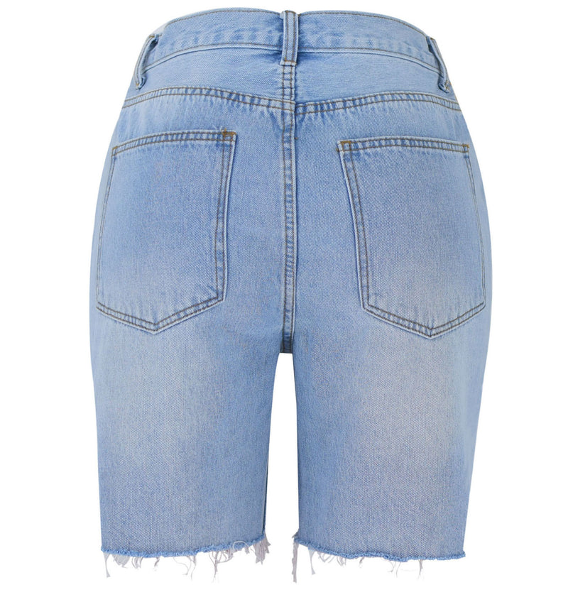 Cropped straige leg Blue Jeans Denim Shorts Pants, Bottoms, Women Jeans Shorts - KellyModa Store