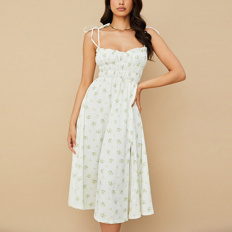 Sweet Style Green Floral Midi slip Dress! Sexy Floral Simple Dress Celebrity Fashion 2111 - KellyModa Store