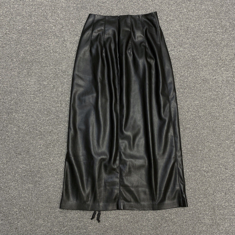 Laced-up Faux Leather Long Skirt! PU leather  Hip-Hugger, Women Skirt Fashion 2202