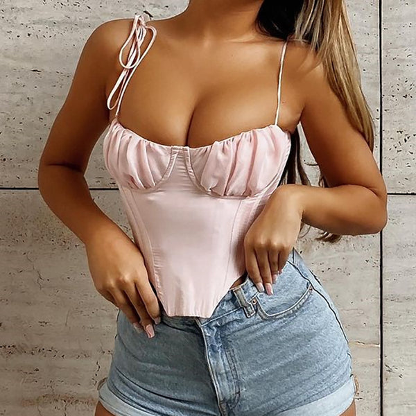 Sweet Pink Crop Slip Top! Sexy Cropped Top Teenager Club Top Cyber Celebrity Fashion 2111 - KellyModa Store