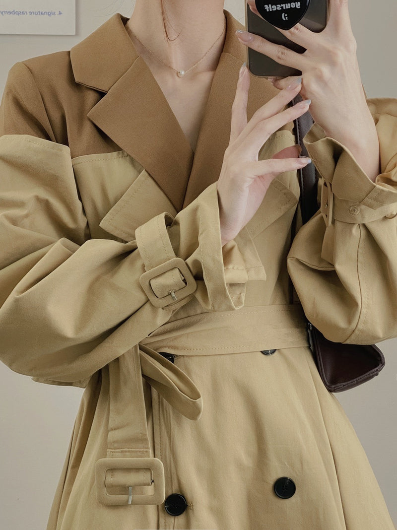 False 2-Piece Blazer and Kahki Trench Coat! Chic Fall Winter Overcoat Wind Coat 2207