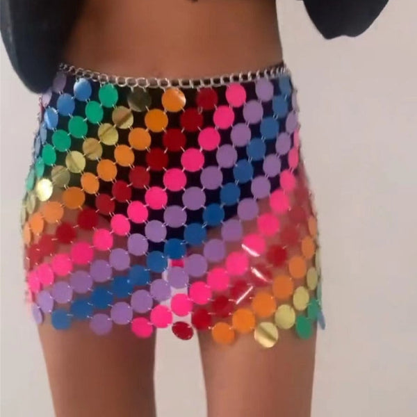 Colorful  Metallic Sexy Mini Skirt , Candy Color Shining Clubwear Sexy Entertainment