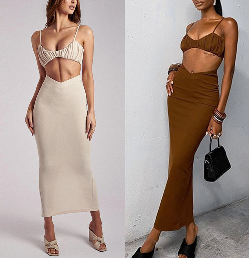 Sexy Crop Slip Top and Skirt 2-piece Set! Sexy Top Slim Fitting Cyber Celebrity Fashion 2112 - KellyModa Store