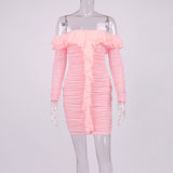 Mesh Sweet Retro Pink Ruffled Slim Fitting Dress ! Sexy Dress Hip Dress 2205