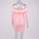 Mesh Sweet Retro Pink Ruffled Slim Fitting Dress ! Sexy Dress Hip Dress 2205