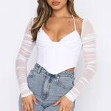 Wrinkled Mesh Halter Crop Top! Sexy See-through Cropped Top  Cyber Celebrity Fashion 2111 - KellyModa Store