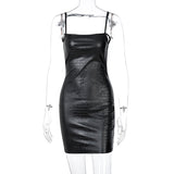 Spaghetti Strap Slim Fitting Vegan Patent PU Leather Backless Slip Dress! Sexy Night Club Dress fashion 2301