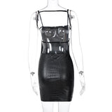 Spaghetti Strap Slim Fitting Vegan Patent PU Leather Backless Slip Dress! Sexy Night Club Dress fashion 2301