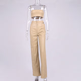 Sexy Patent Vegan PU Leather Crop Slip Top and Pants 2-piece set! Sexy Slip NightClub Fashion 2111 - KellyModa Store