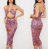 Purple Printed Slim-Fitting Backless Halter Dress! Casual Cut Out Dress Sexy Sun Dress 2112 - KellyModa Store