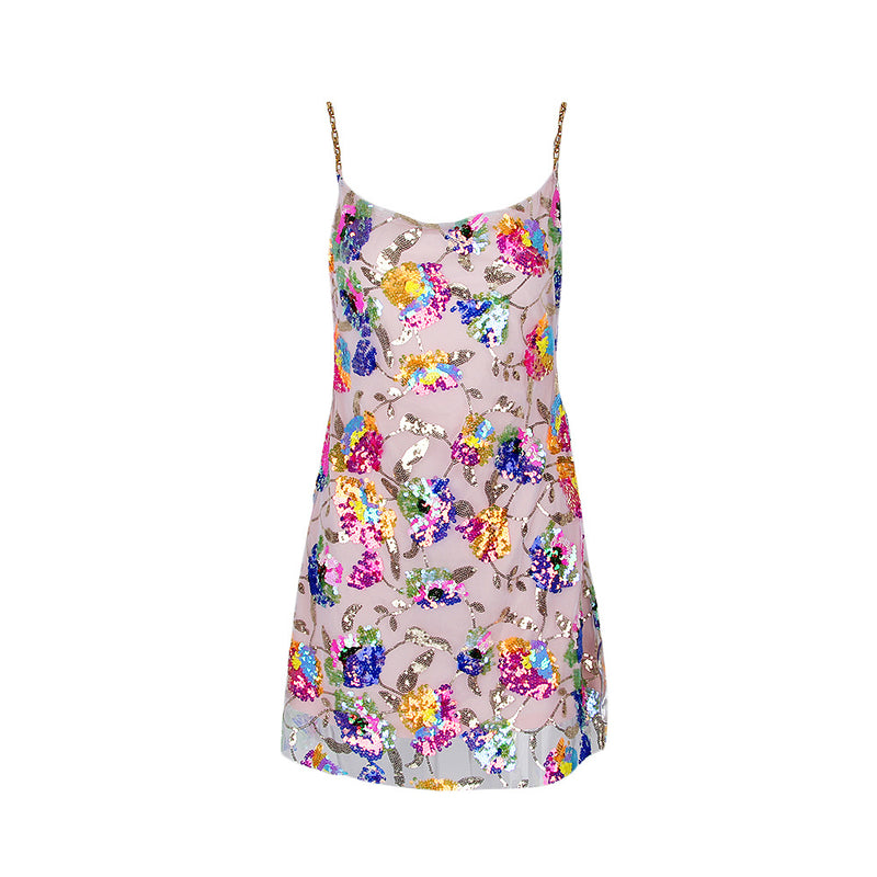 Luxury Sweet Style Floral Backless Slip Dress with Sequins! Sexy Floral Mini Dress 2112 - KellyModa Store