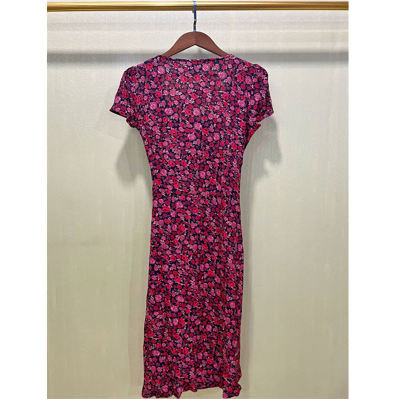 Retro Rose Printed Midi Casual Floral Dress! Casual Style Dress Designer Fashion 2205