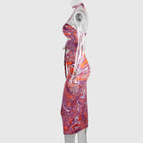 Purple Printed Slim-Fitting Backless Halter Dress! Casual Cut Out Dress Sexy Sun Dress 2112 - KellyModa Store