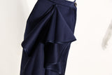 Skirt Like Asymmetric Wide Leg Pants! Navy Color Big Ruffled Pants Femme Bottoms