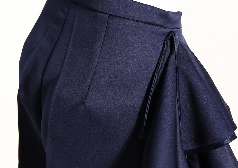 Skirt Like Asymmetric Wide Leg Pants! Navy Color Big Ruffled Pants Femme Bottoms