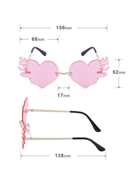 Heart with Fire Fancy Shape Lens! Cute Small Size Fashion Sunglasses Women Glasses Fashion Eyewear - KellyModa Store