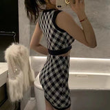 Checks! Sweater Crop Tank Top and Skirt 2 Piece set! Slim Fitting Knitwear Celebrity Fashion 2111