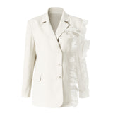 Asymmetrical Lace Trim Ruffled! Designer Blazer Top Jacket! Blazer Office Fashion 2205