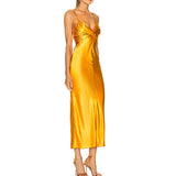 Gold Goddess's Choice! Shining Gold Color Luxury Event Long Slip Backless Dress! Event Dress 2211