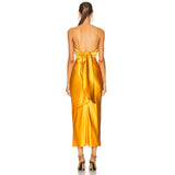 Gold Goddess's Choice! Shining Gold Color Luxury Event Long Slip Backless Dress! Event Dress 2211