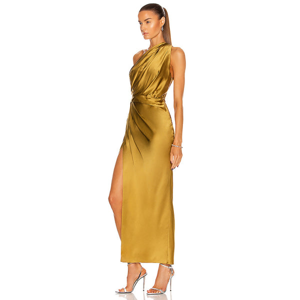Goddess's Choice! Shining Gold Color Luxury One Shoulder Event Long Dress! Event Dress 2112 - KellyModa Store
