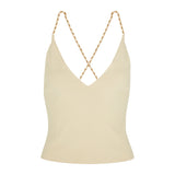 Metal Chain Strap Backless Slip Top Minimal Basic Style Women's Vest !  Designer Fashion 2206