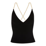 Metal Chain Strap Backless Slip Top Minimal Basic Style Women's Vest !  Designer Fashion 2206