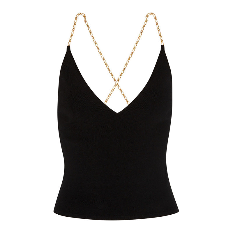 Metal Chain Strap Backless Slip Top Minimal Basic Style Women's Vest !  Designer Fashion 2206