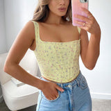 Printed Floral Crop Tank Top! Sexy Cropped Slip Top Club Top Cyber Celebrity Fashion 2111 - KellyModa Store