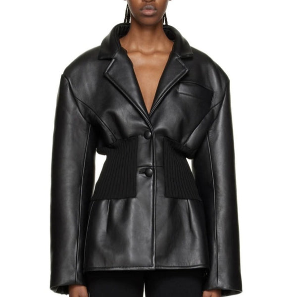 Black PU Silhouette Leather Blazer Jacket! Chic Blazer Top Jacket Blazer Office Fashion 2212