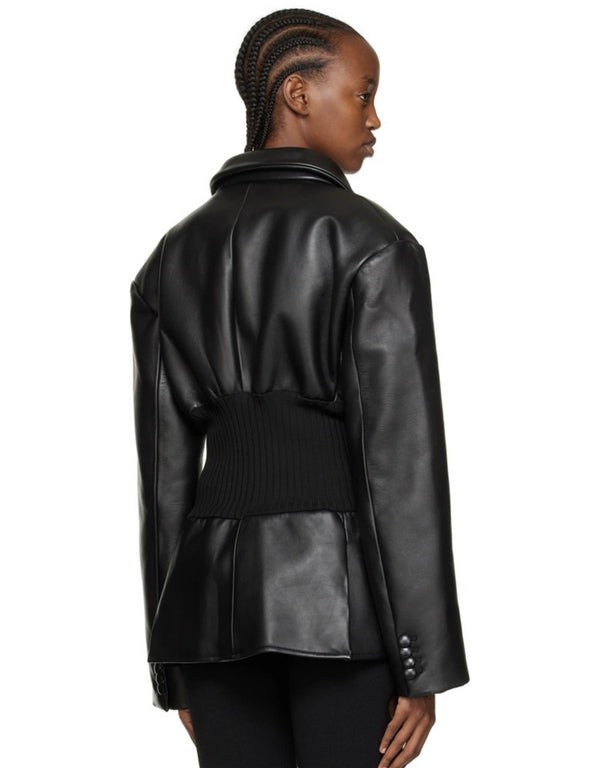 Black PU Silhouette Leather Blazer Jacket! Chic Blazer Top Jacket Blazer Office Fashion 2212